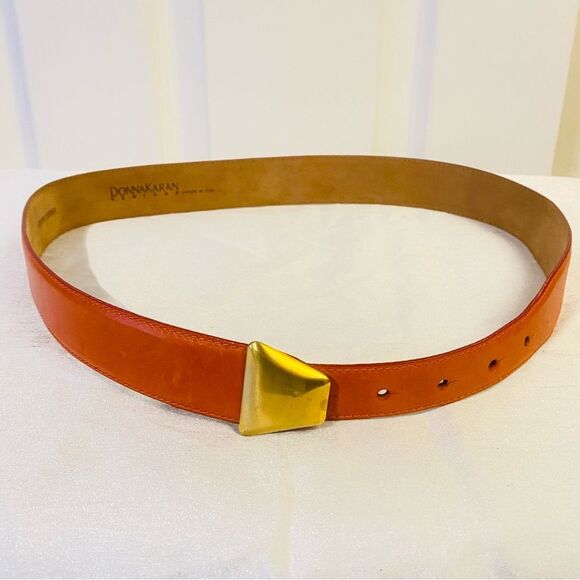 Donna Karen Orange Leather Belt Made in Italy Size Medium - Picture 1 of 6